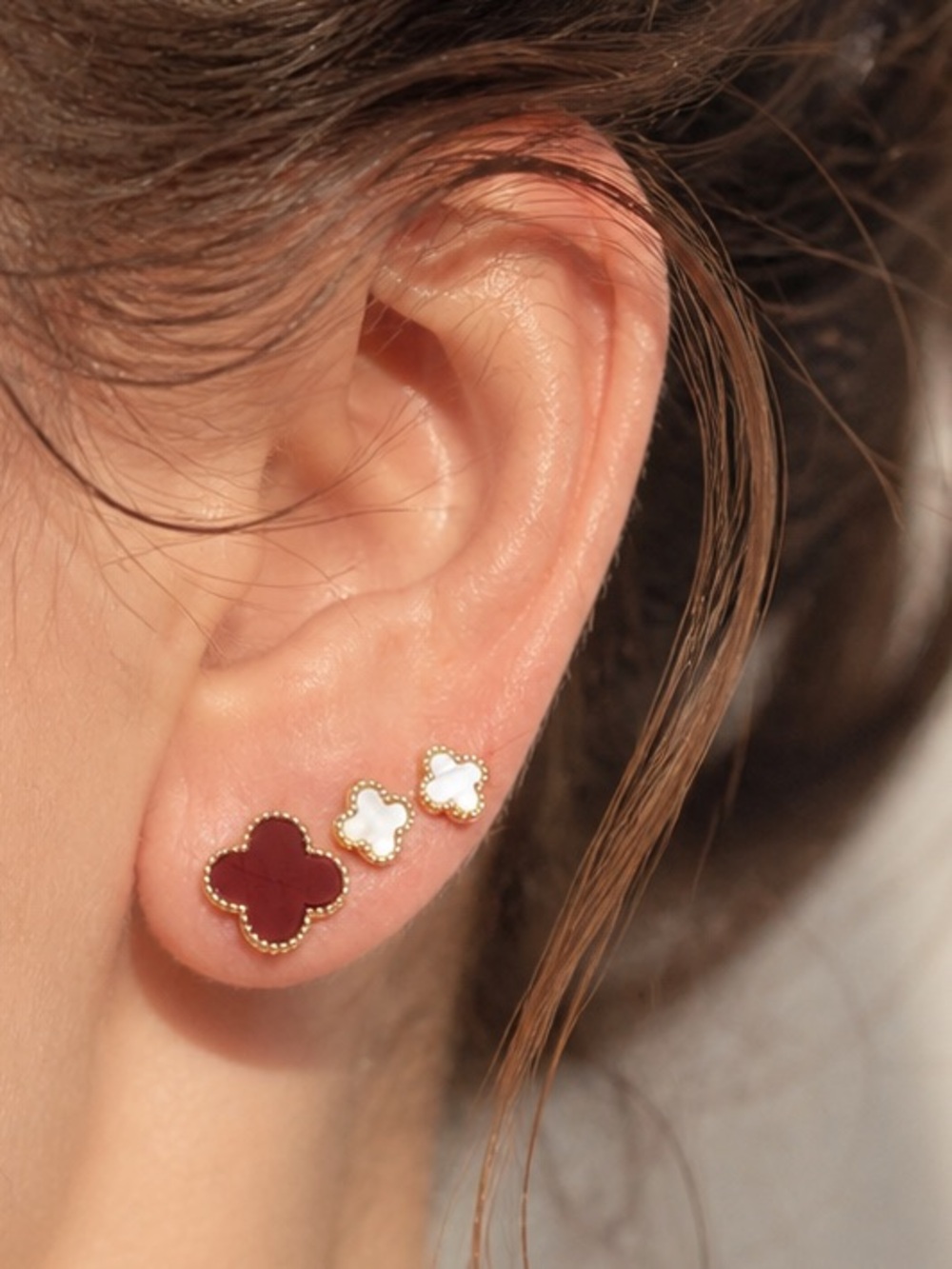 Clover Stud Earrings in Burgundy,White  and Black Women Jewelry